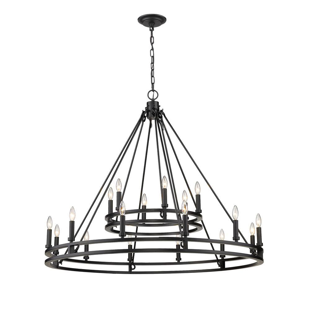 Dennison Sleek Matte Black Dual-Ring 18-Light Chandelier