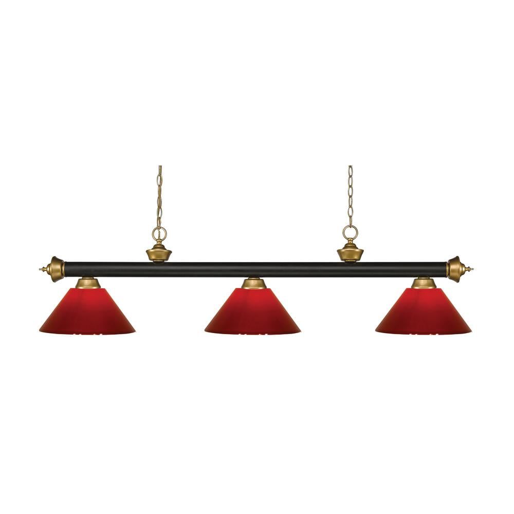 Modern Gold and Black 8-Light Steel Chandelier with Red Shades