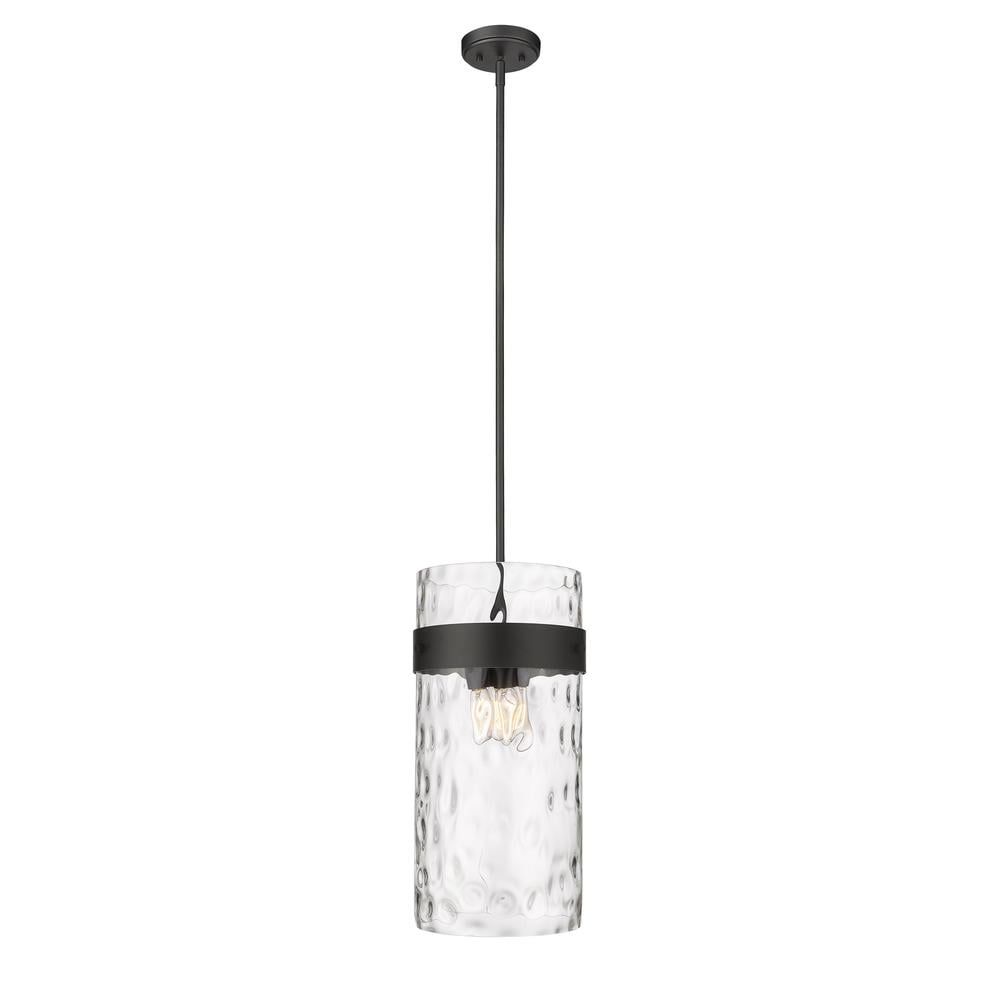 Fontaine Transitional 4-Light Matte Black Pendant with Ripple Glass Shade