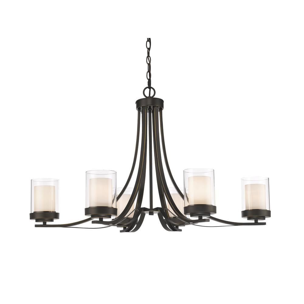 Willow Olde Bronze 6-Light Chandelier with Matte Opal & Clear Glass Shades