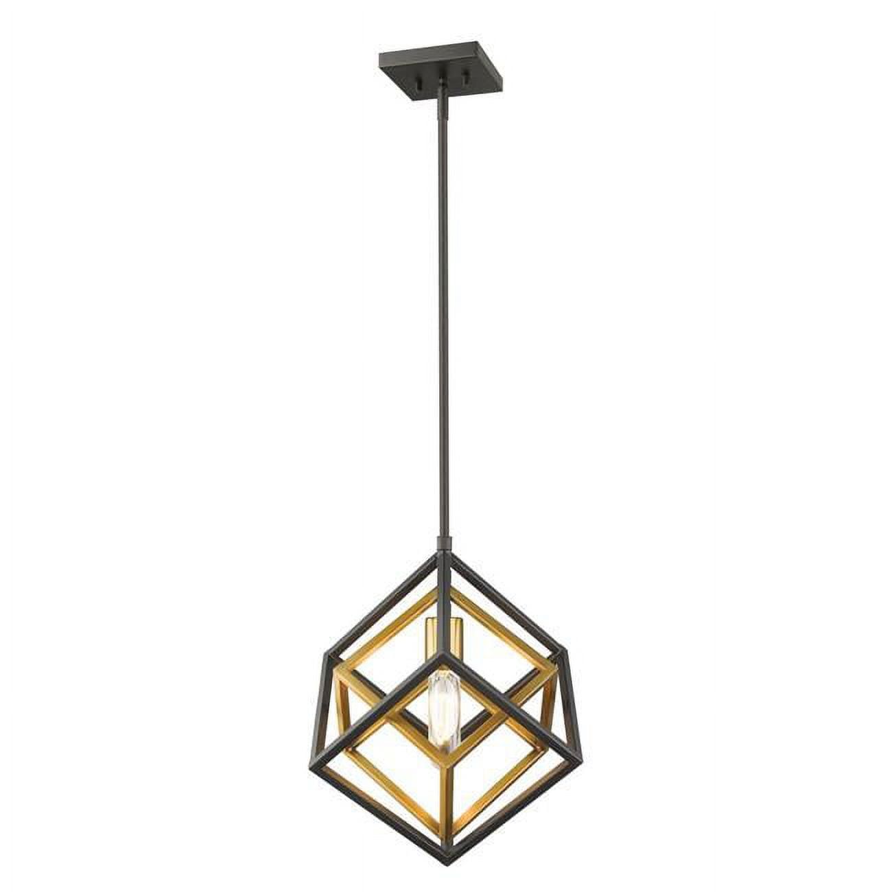 Euclid Contemporary Mini Pendant in Matte Black and Bronze