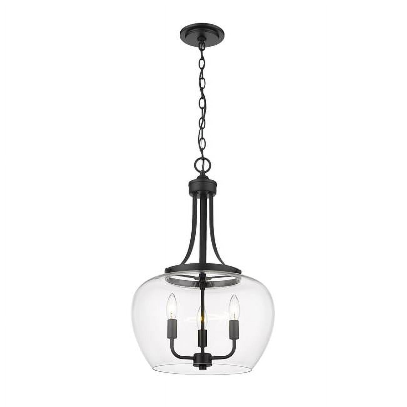 Matte Black Steel and Glass 3-Light Pendant