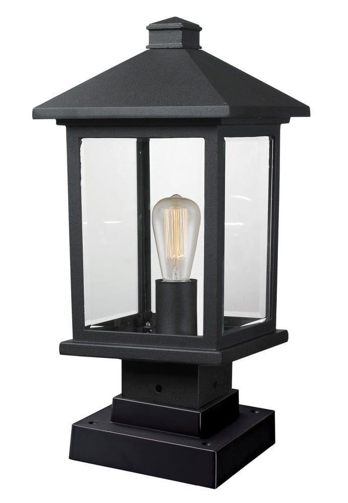 Black Cast Aluminum Outdoor Pier Mount Lantern with Clear Glass