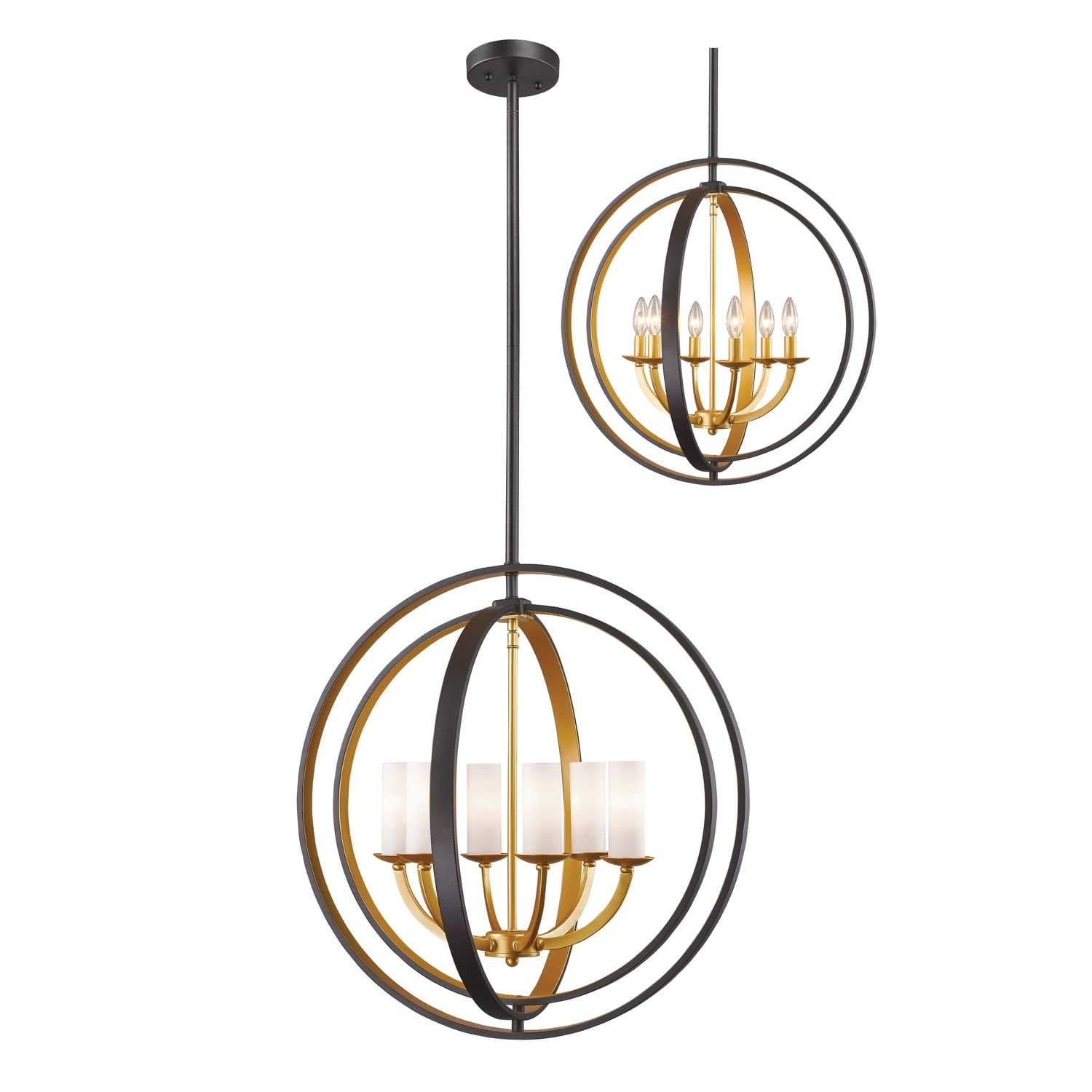 Bronze Gold 6-Light Globe Chandelier with Matte Opal Shades