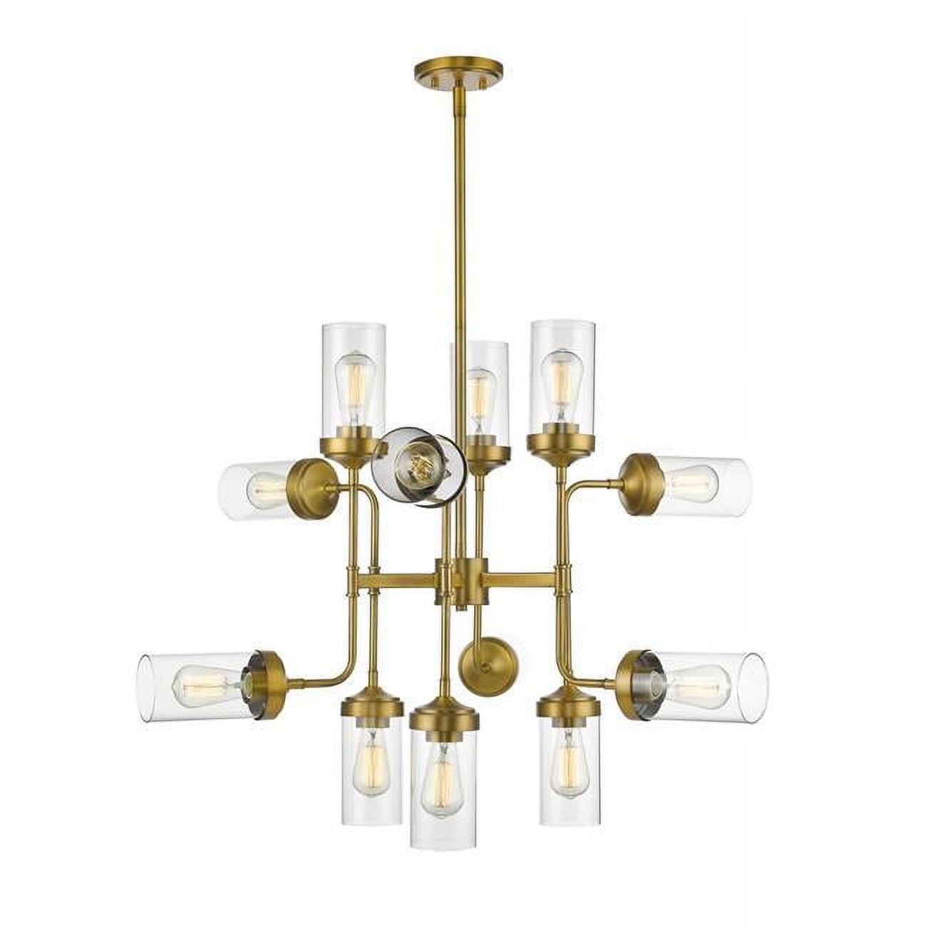 Foundry Brass 12-Light Industrial Pendant with Clear Glass Shades