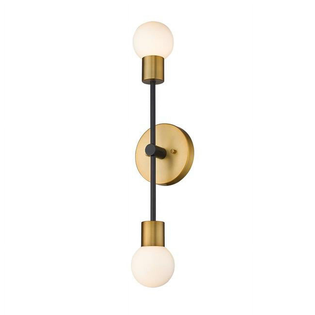 Neutra 25.5" Matte Black and Brass Wall Sconce with Opal Glass Shades