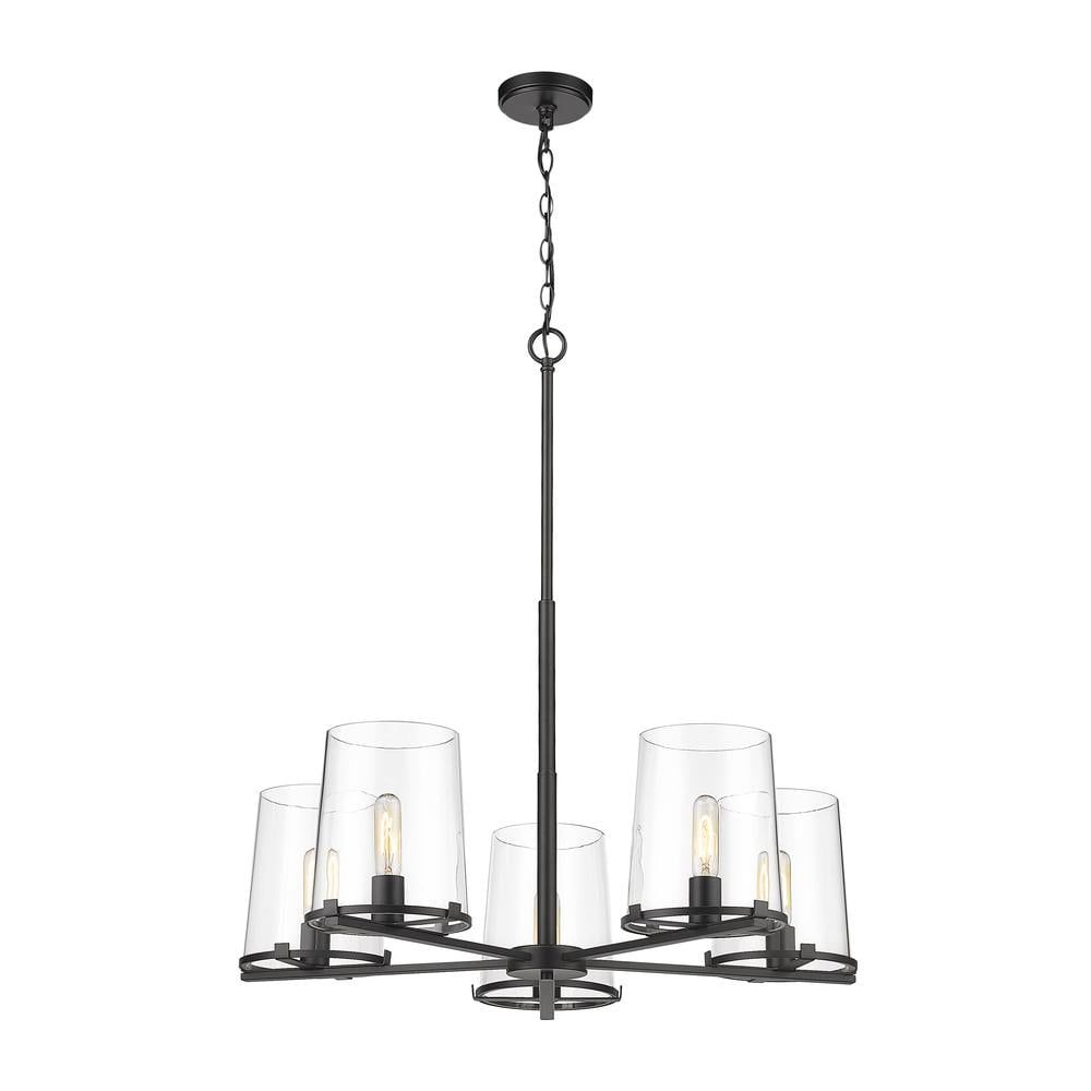 Callista Matte Black 5-Light Transitional Chandelier with Clear Glass Shades