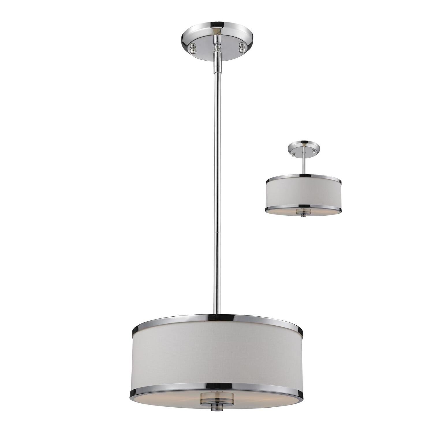 Chrome Drum Pendant Light with Glass Shade