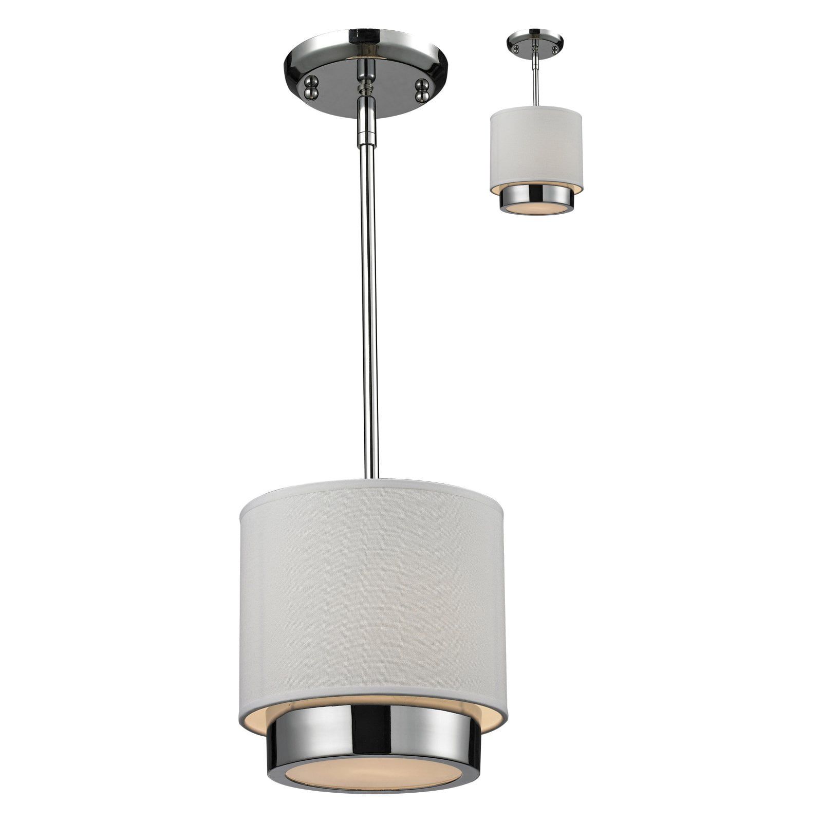 Chrome Mini Pendant with White Linen Drum Shade