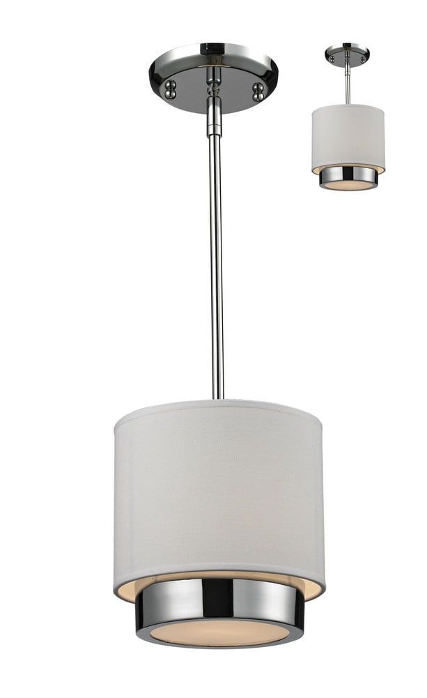 Chrome Mini Pendant with White Linen Drum Shade