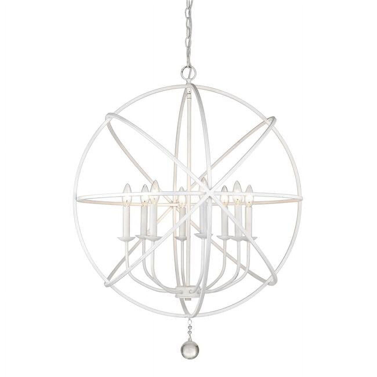 Matte White Steel 8-Light Chandelier with Crystal Accents