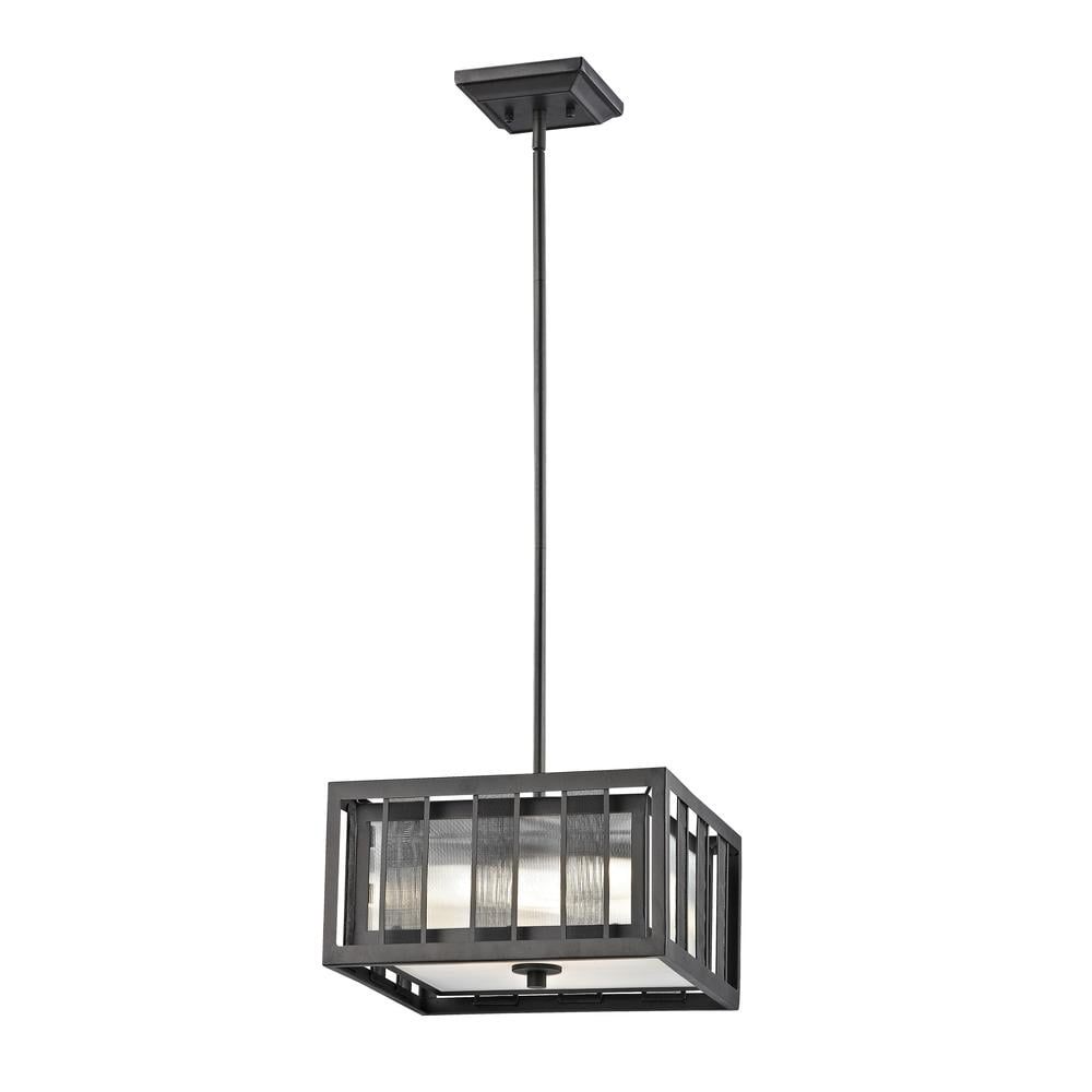 Bronze and Glass 3-Light Pendant with Reeded Shade