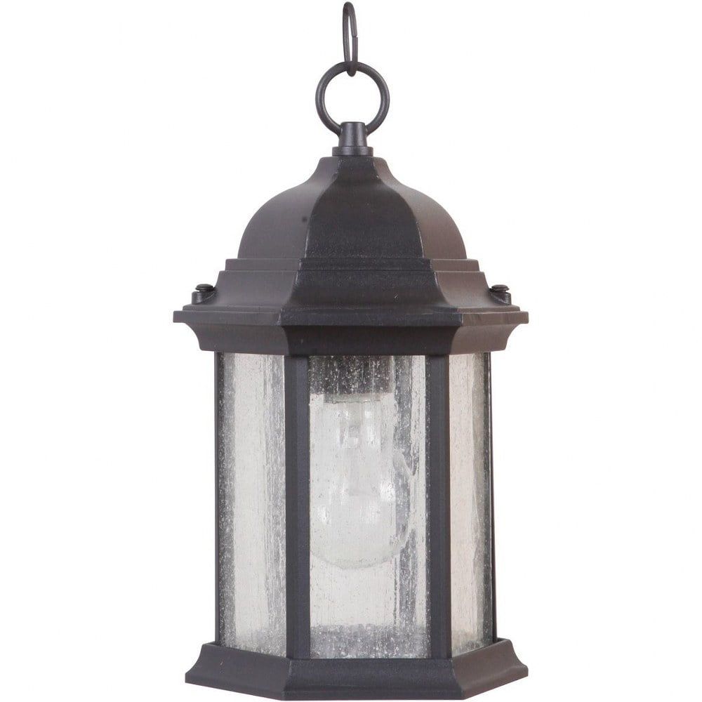 Hex Style Matte Black Aluminum Outdoor Pendant Light with Seeded Glass