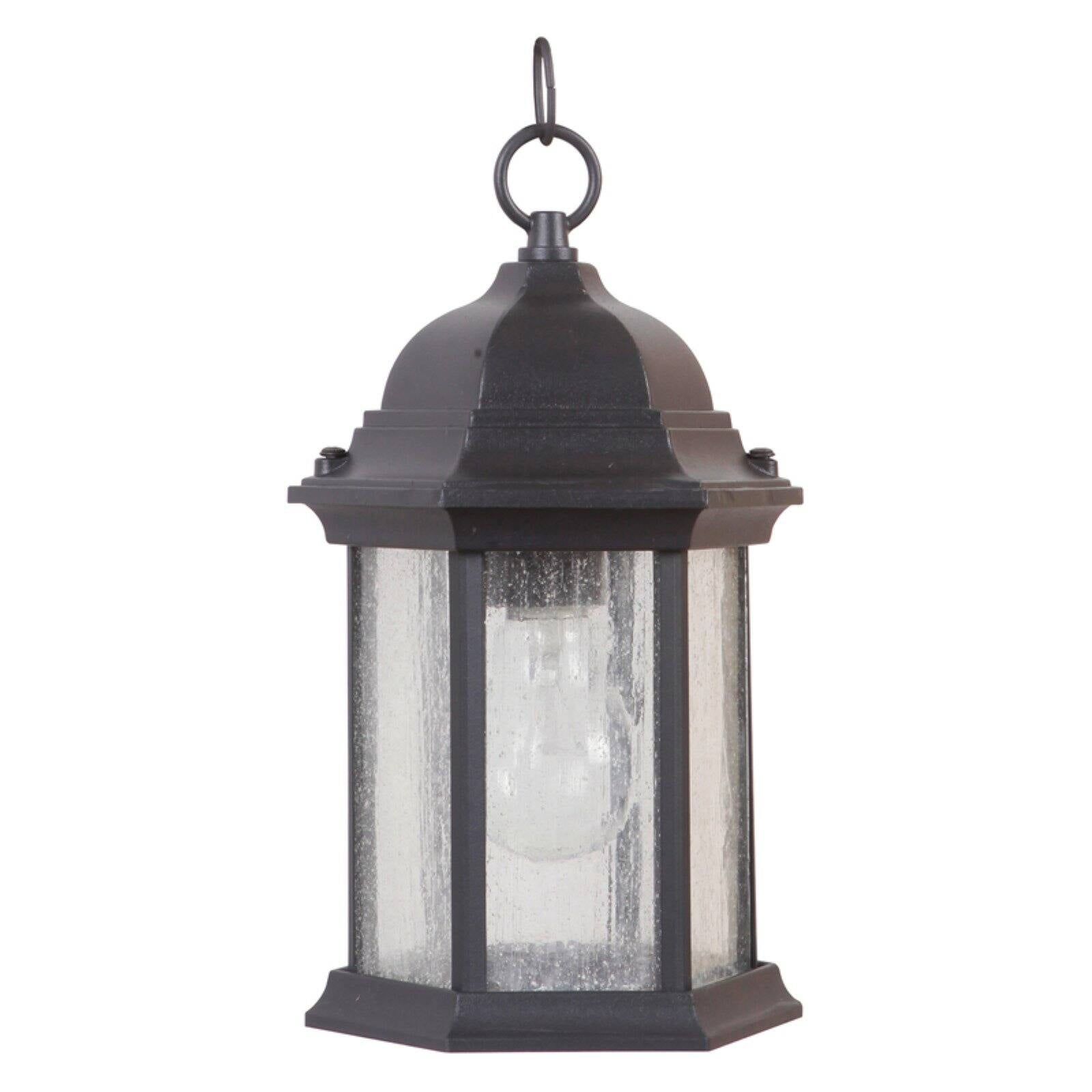 Hex Style Matte Black Aluminum Outdoor Pendant Light with Seeded Glass