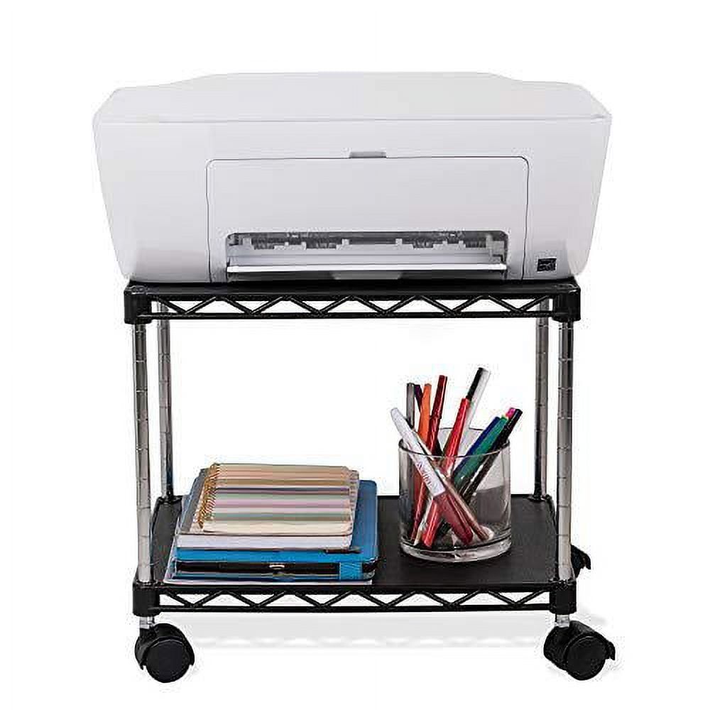 Mini Black Rolling Printer Stand with Two Tiers