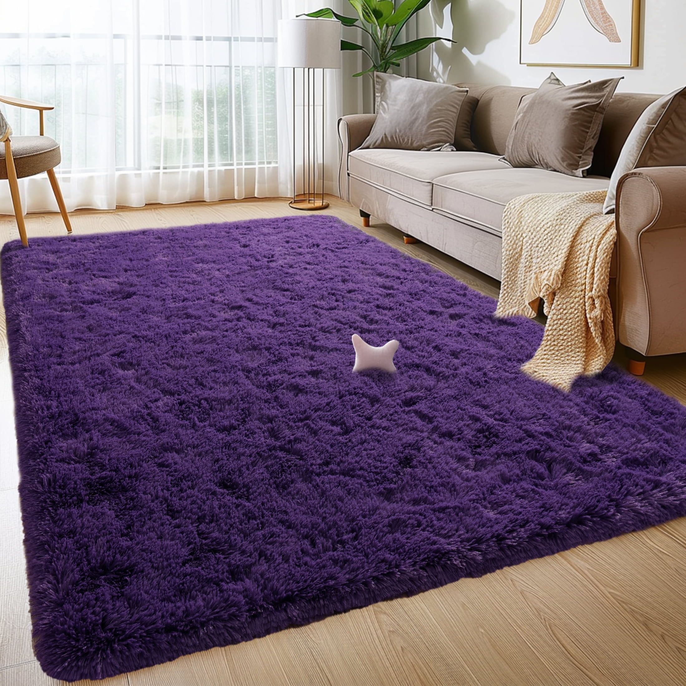 Grape Purple 8' x 10' Shag Area Rug with Memory Foam