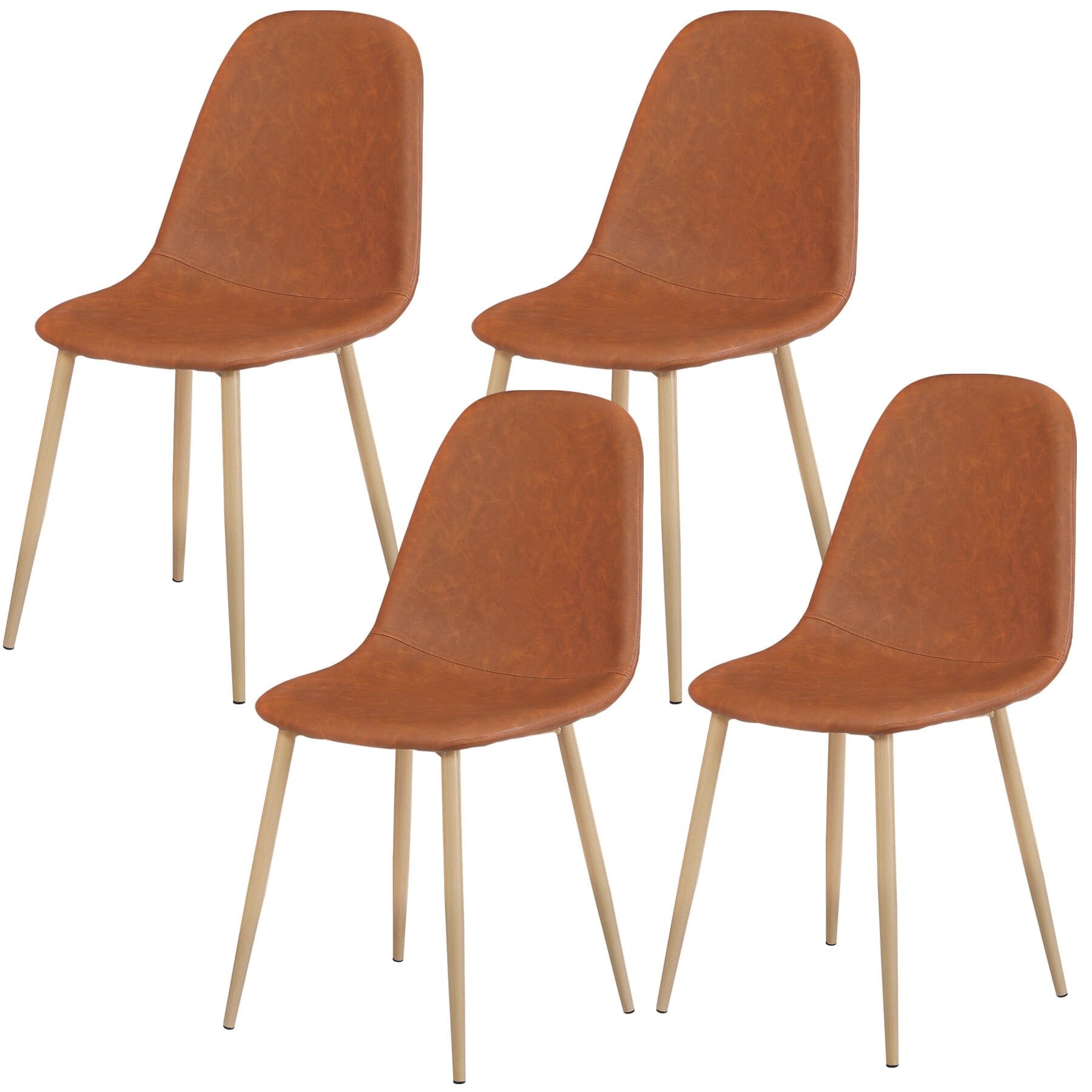 Set of 4 Brown Faux Leather Upholstered Side Chairs with Metal Legs