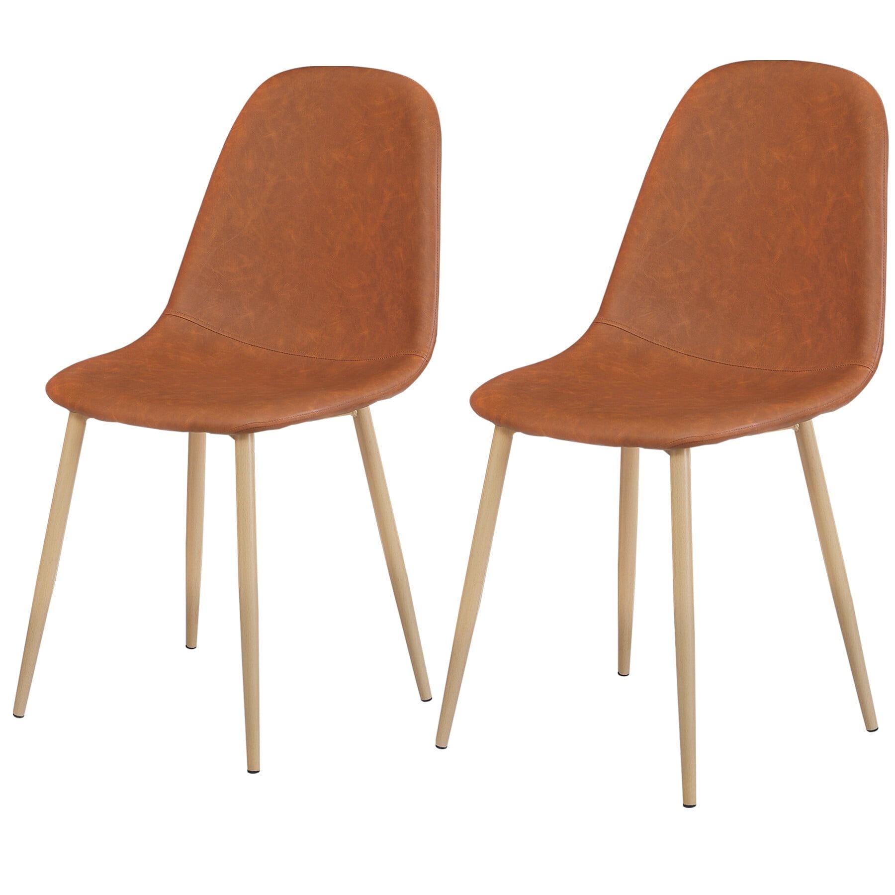 Set of 2 Brown Faux Leather Upholstered Side Chairs with Metal Legs