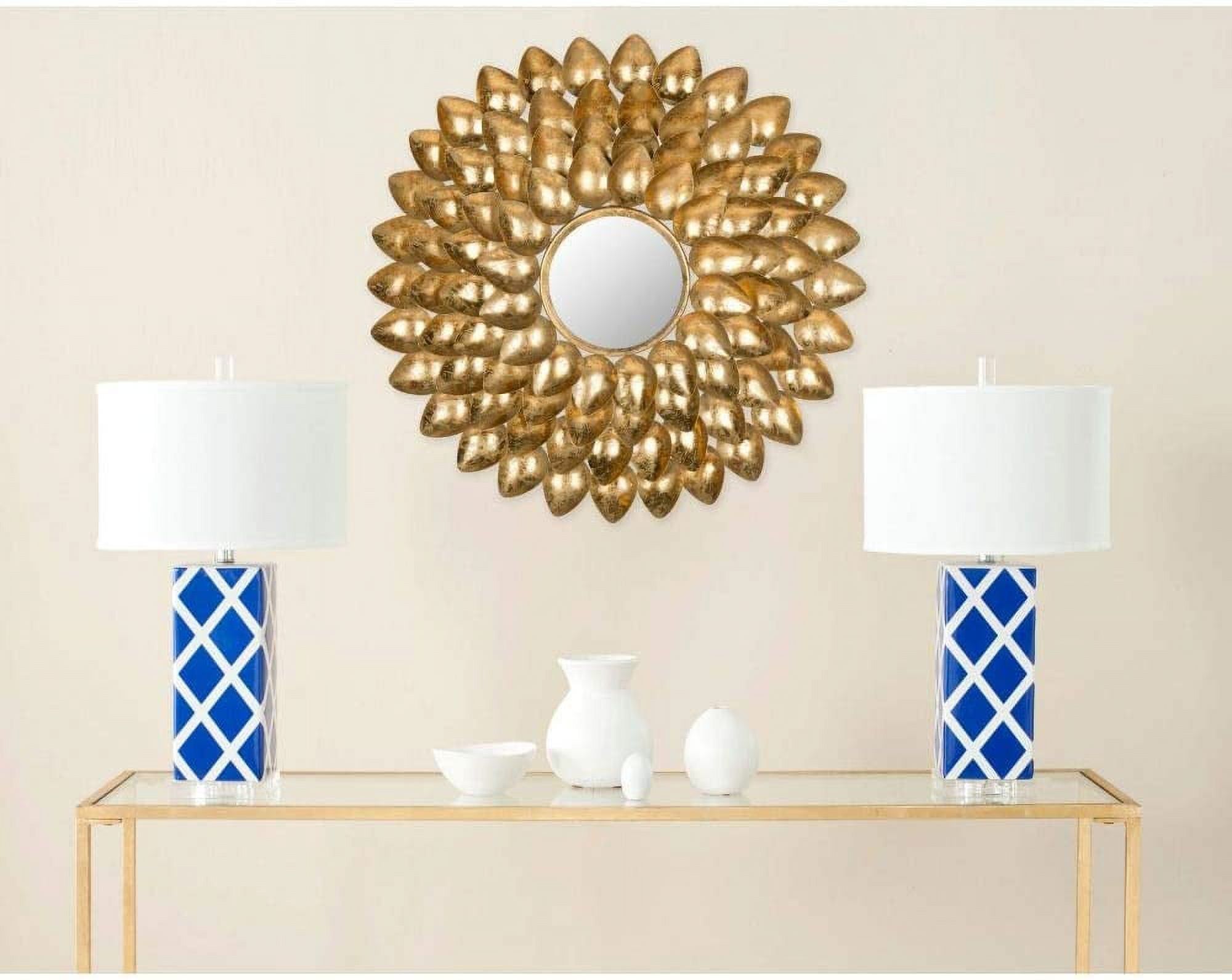 29" Round Gold Wood Sunburst Wall Mirror