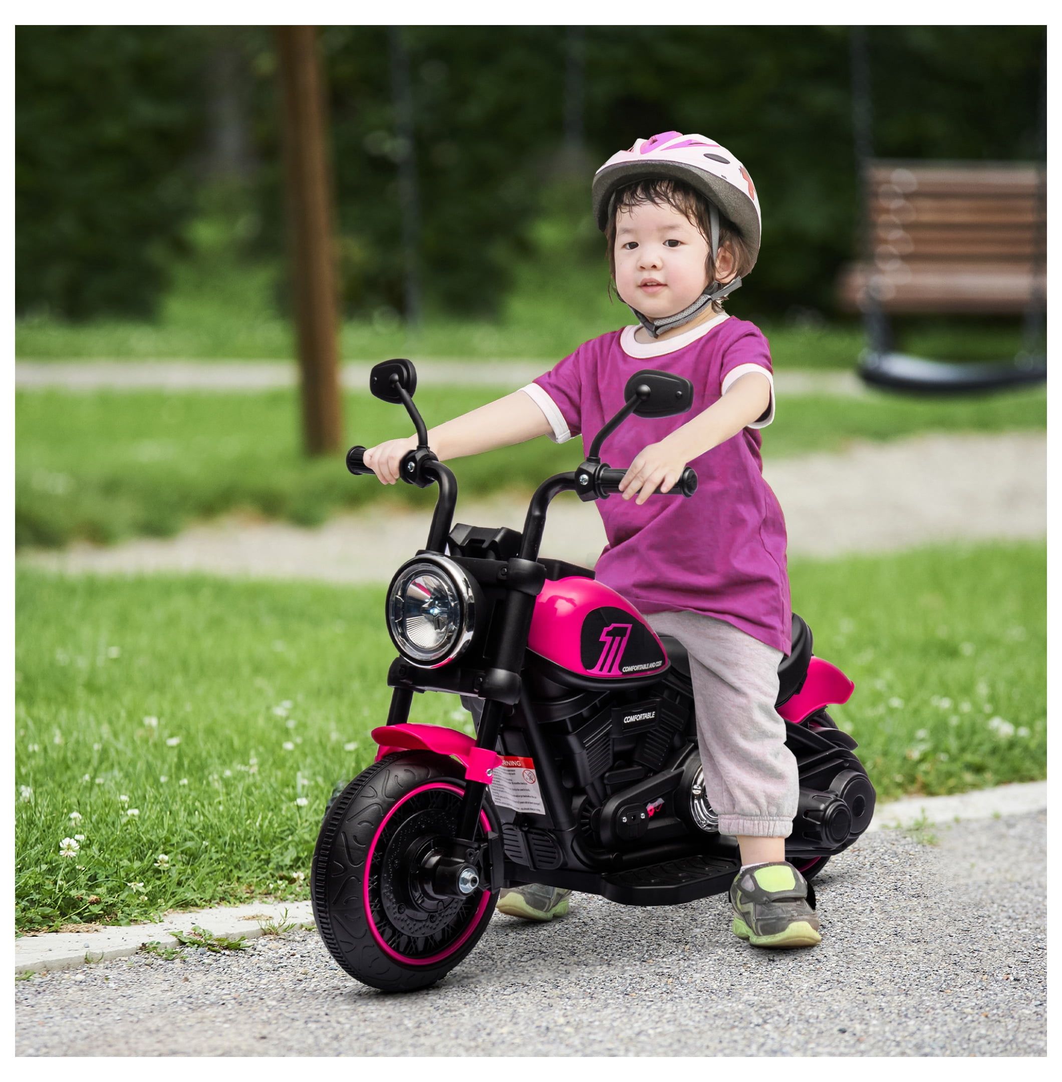 6V Pink Kids Motorcycle with Training Wheels