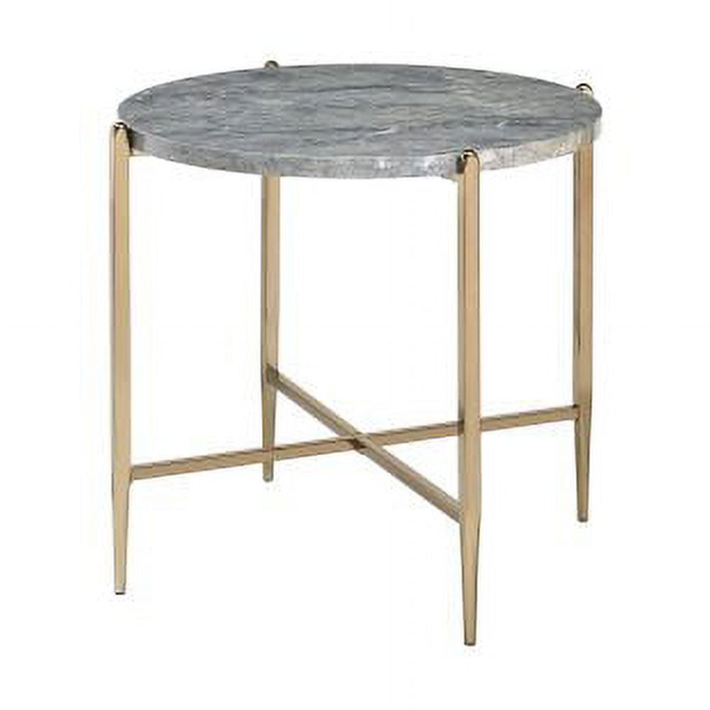 Elegant Round Faux Marble & Champagne Metal End Table