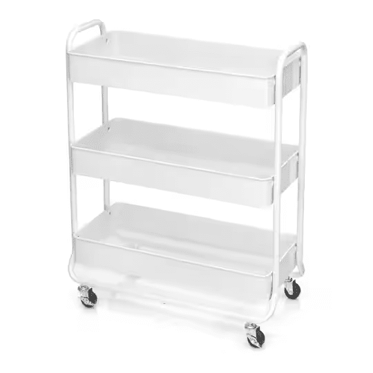 White 3-Tier Metal Rolling Storage Cart with Adjustable Shelves