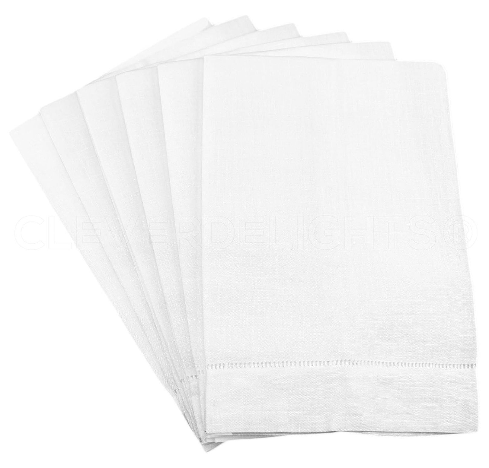 White Hemstitched Cotton Fingertip Towels Set - 14" x 22" - 6 Pack