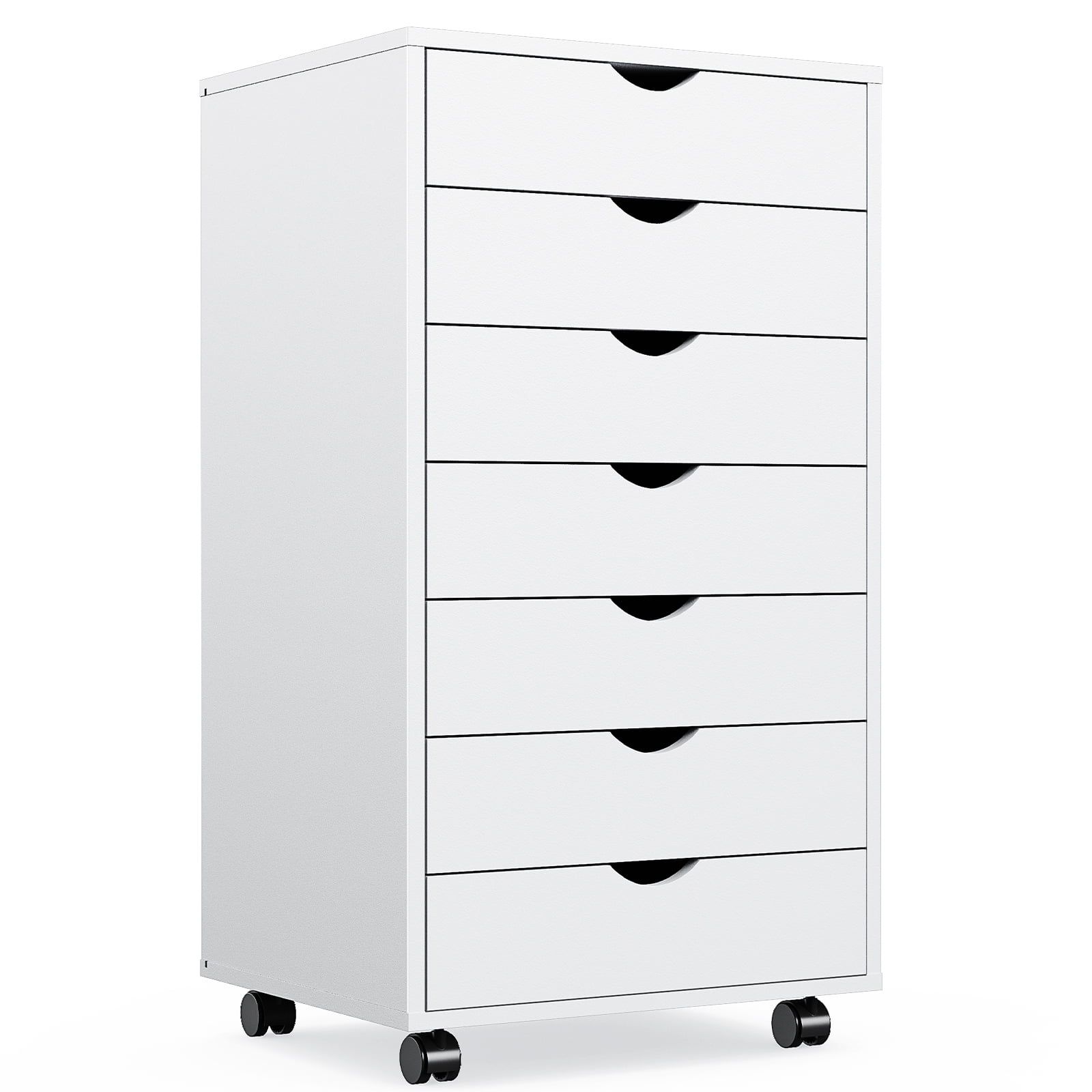 White 7-Drawer MDF Mobile Storage Cabinet with Casters