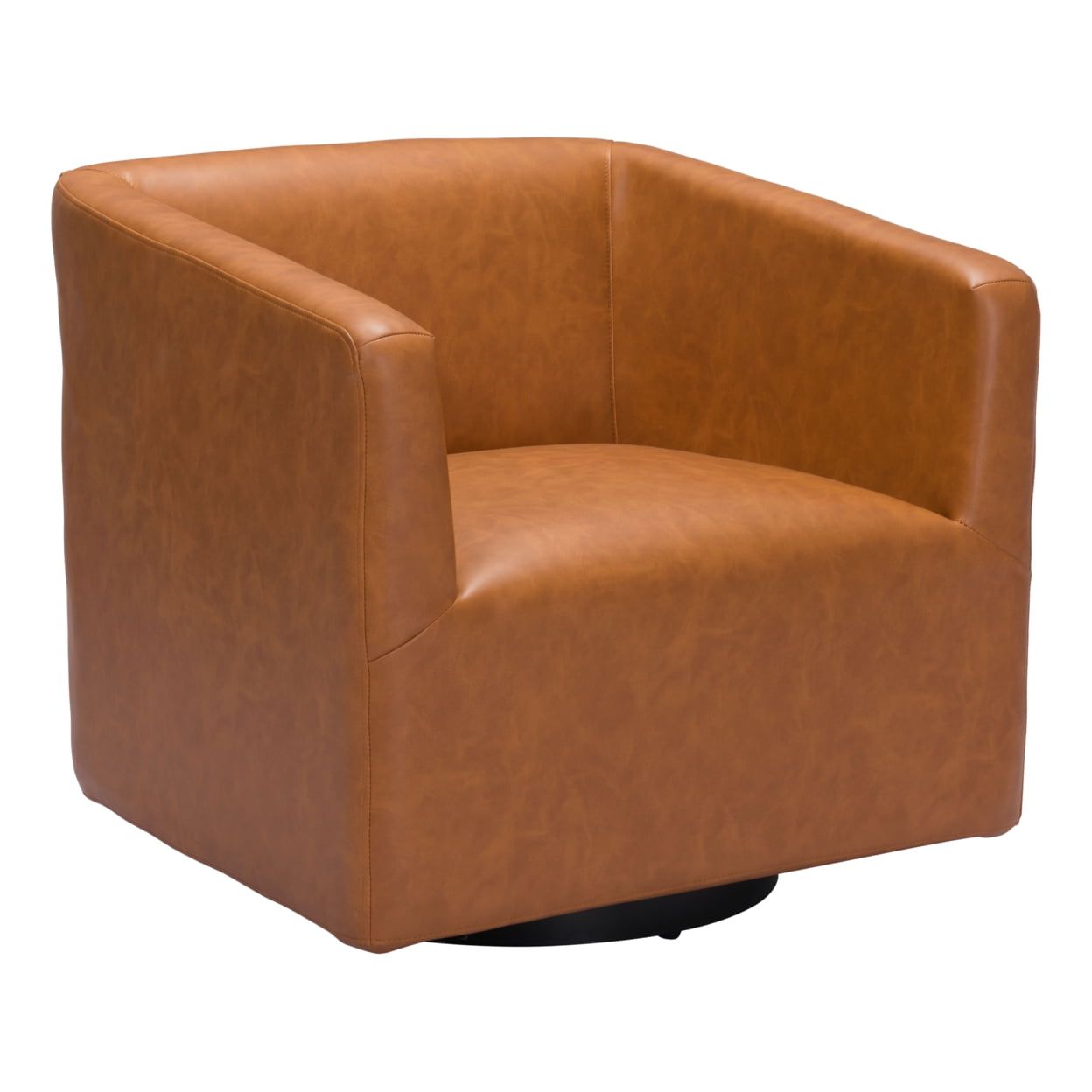 Brown Faux Leather Swivel Accent Chair