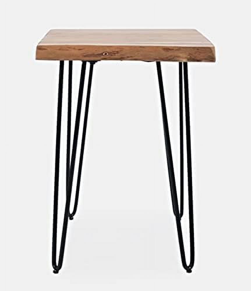 Natural Acacia Wood Chairside Table with Metal Hairpin Legs