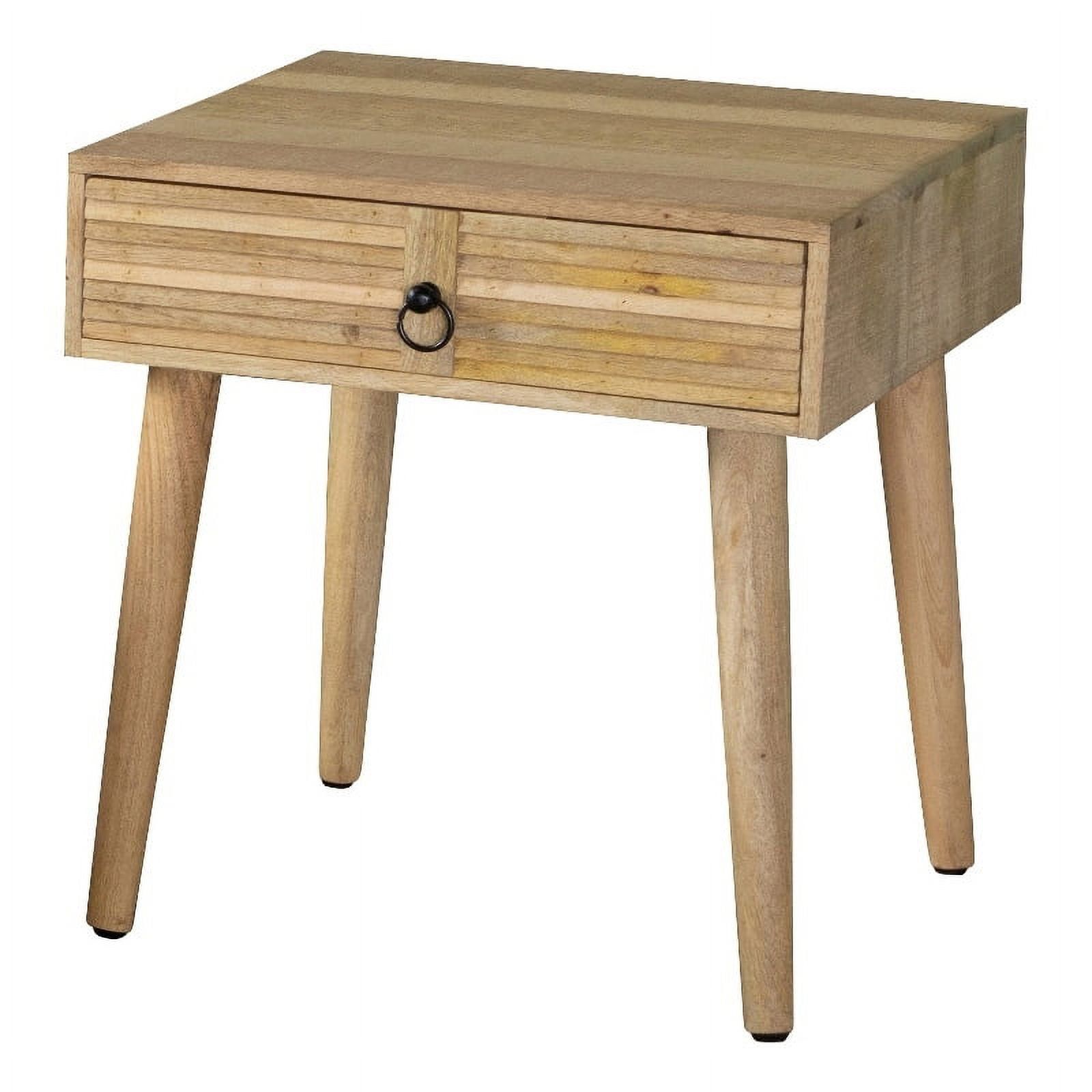 Natural Mango Wood Square End Table with Storage Drawer