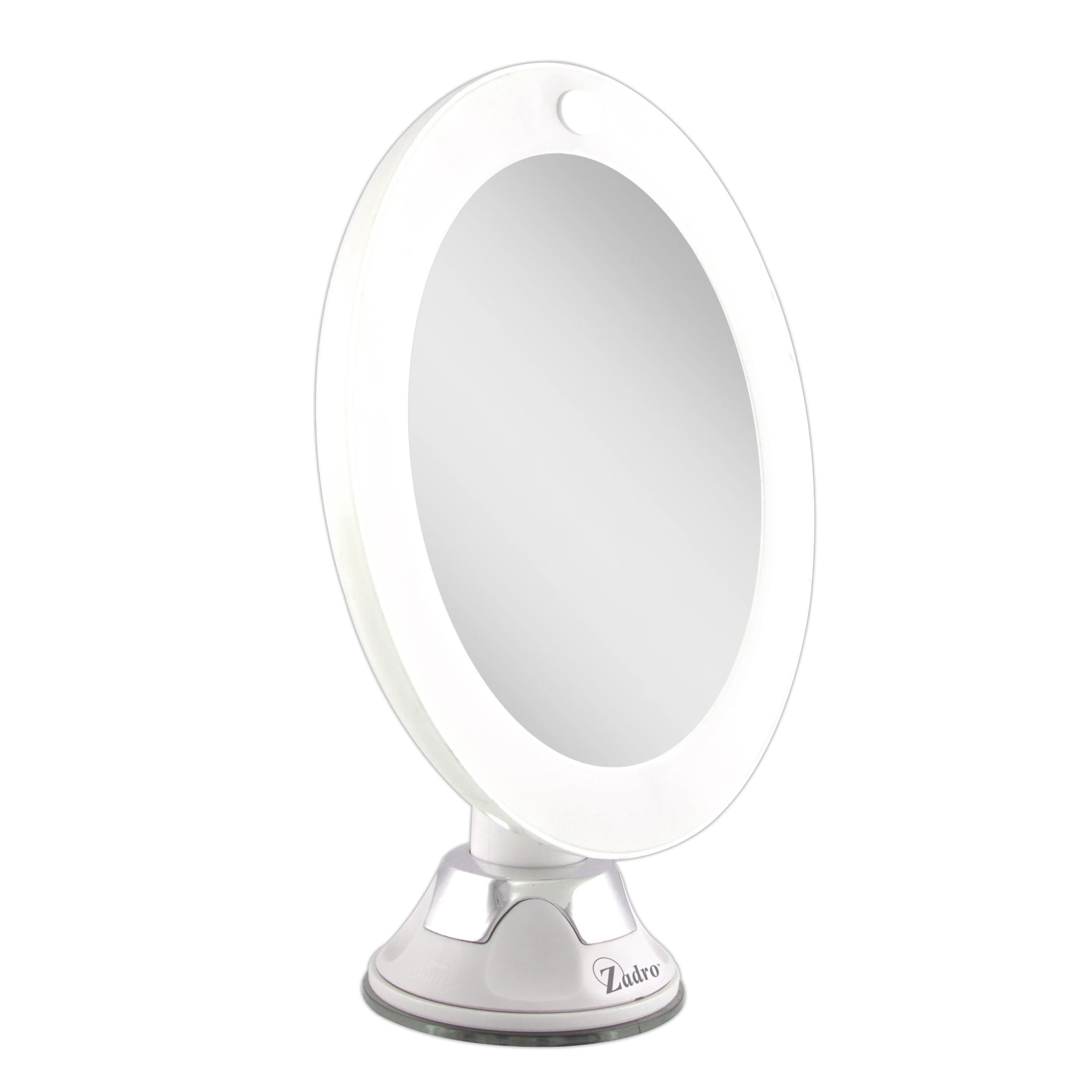 Lumina Pure White 10x LED Lighted Swivel Suction Wall Mirror