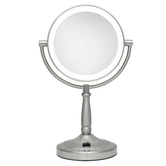 Satin Nickel Dual-Sided LED Lighted Magnifying Vanity Mirror