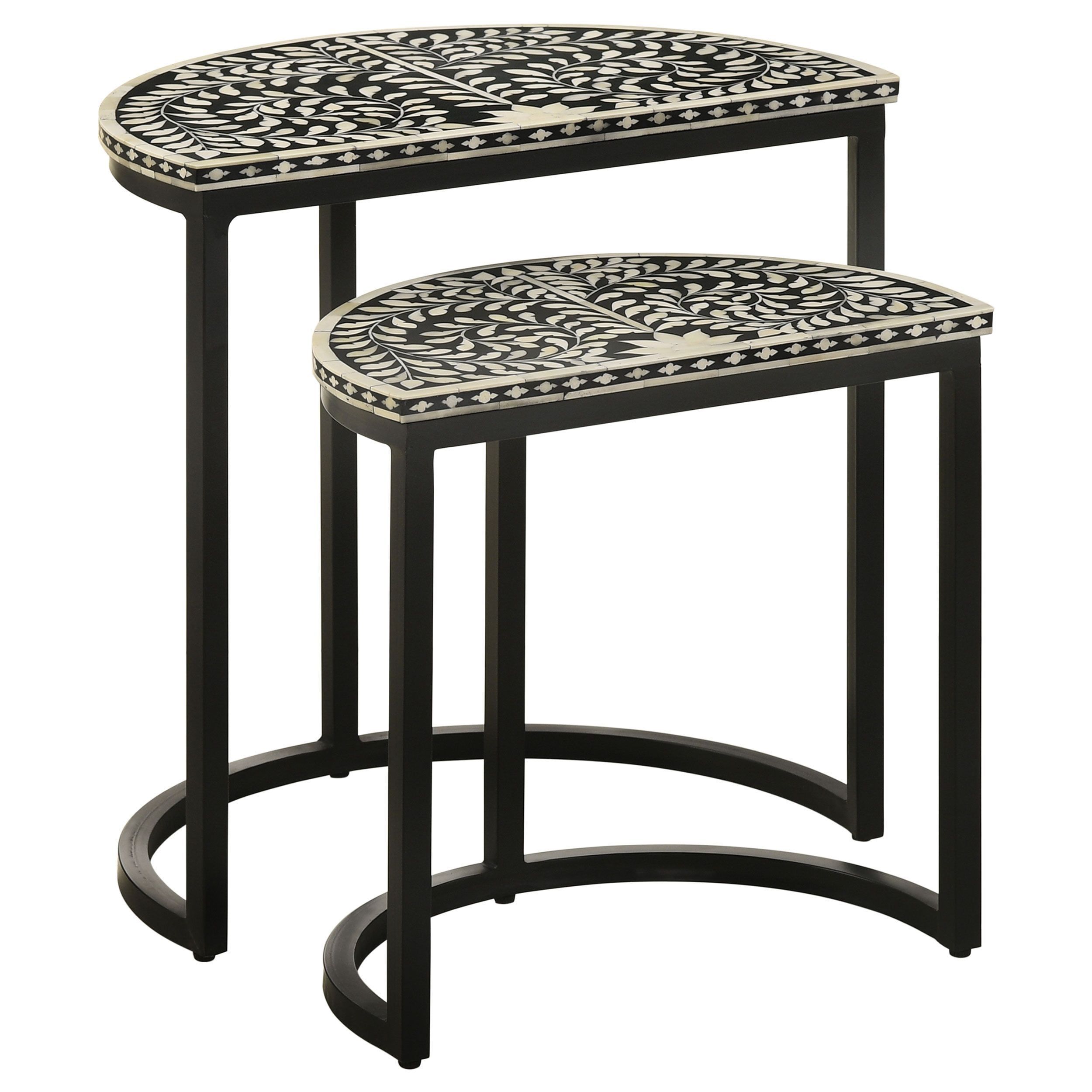 Zakiya Black and White Half-Moon Nesting Tables with Storage