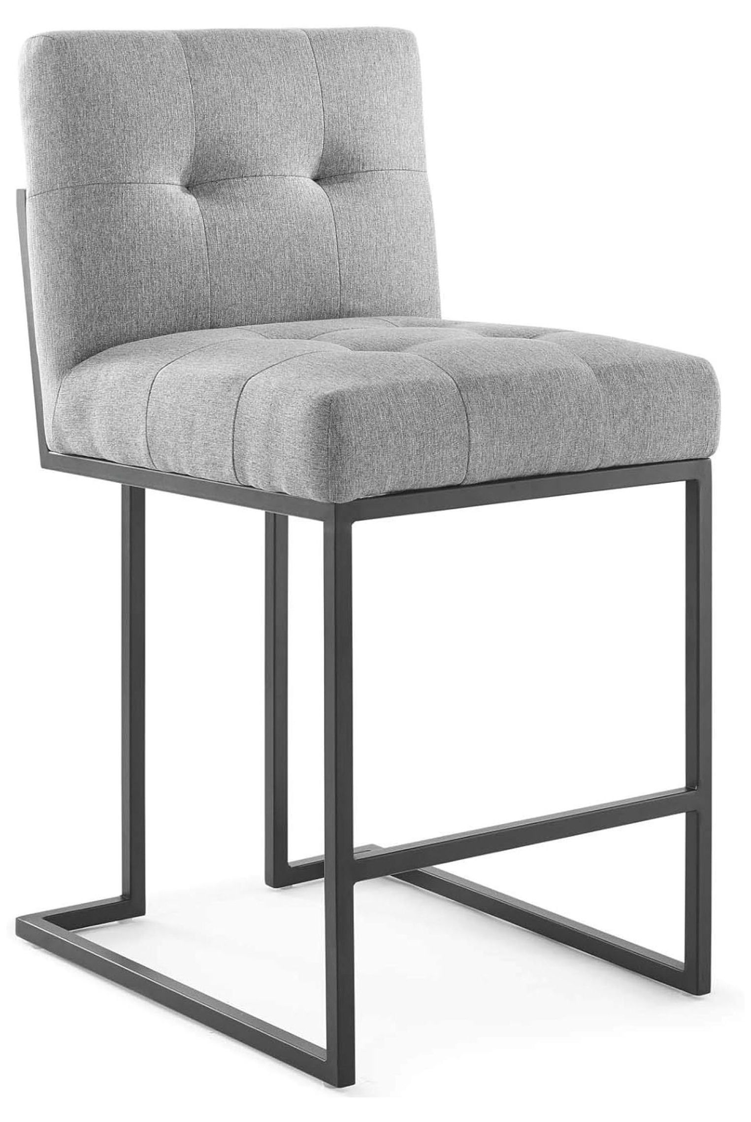 Privy Light Gray Tufted Upholstered Bar Stool with Black Metal Base