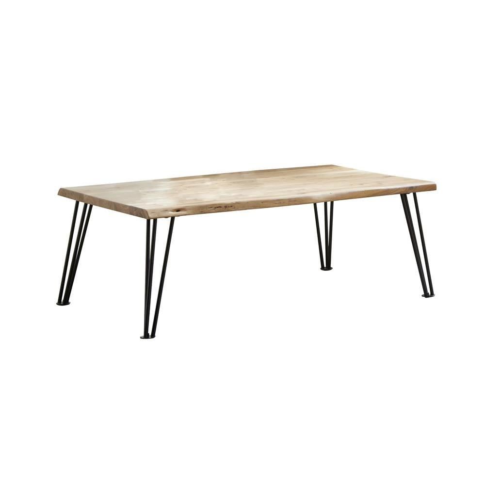 Natural Acacia Wood Rectangular Coffee Table with Black Metal Hairpin Legs