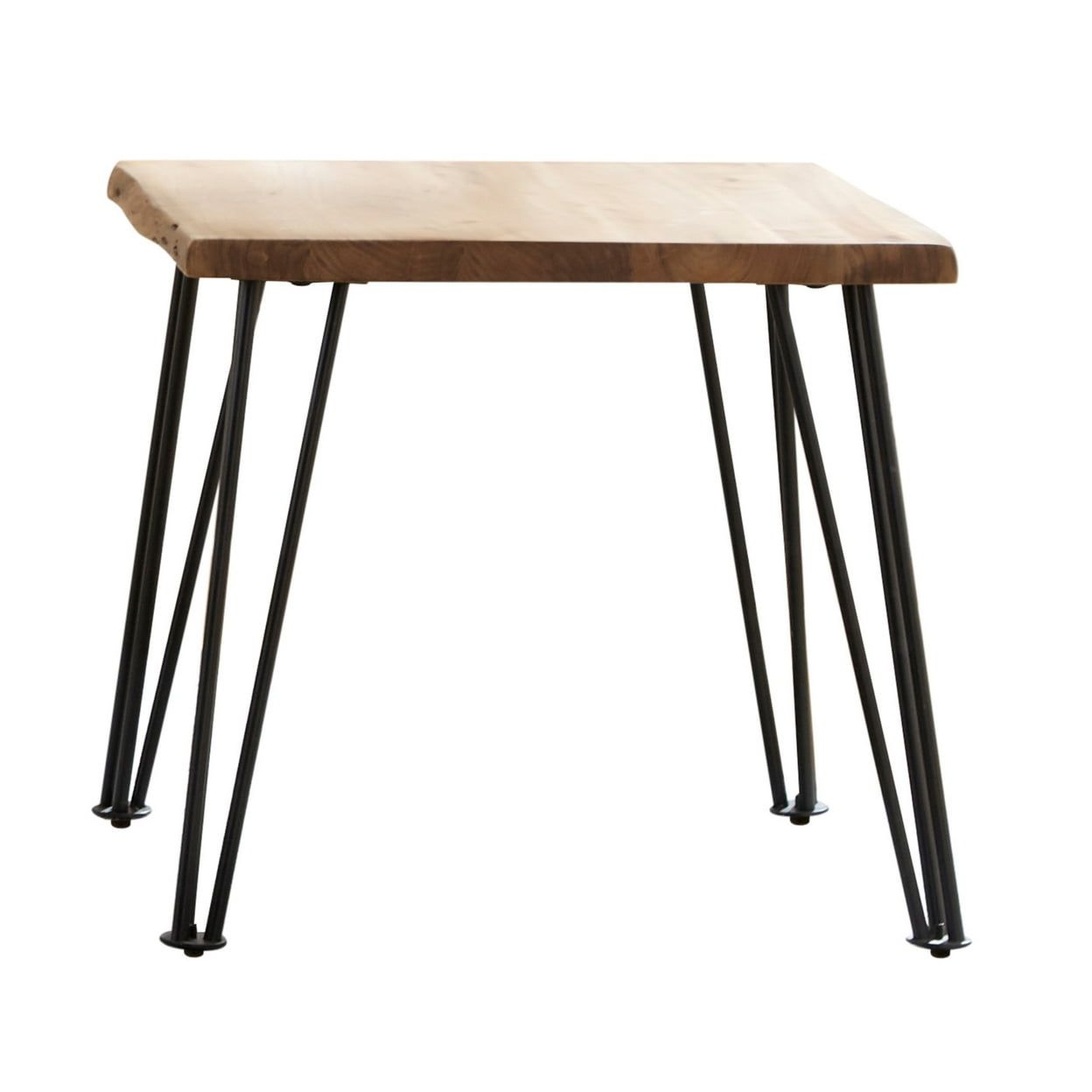 Acacia Wood and Black Metal Square End Table with Hairpin Legs