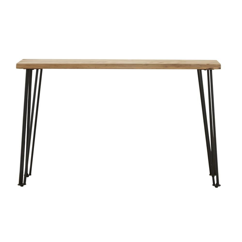 Natural Acacia Wood Sofa Table with Black Hairpin Legs