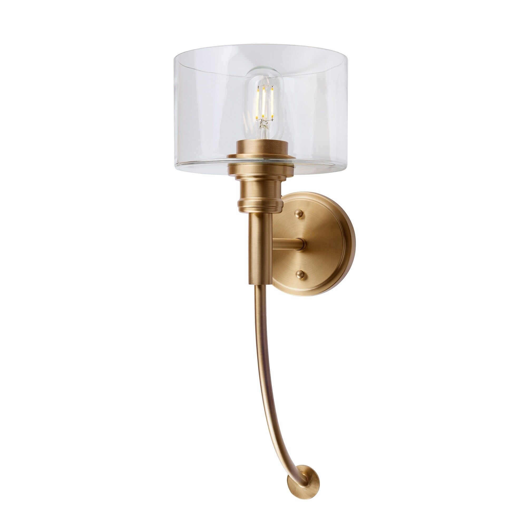 Zane Soft Gold Cylinder Sconce with Clear Glass Shade