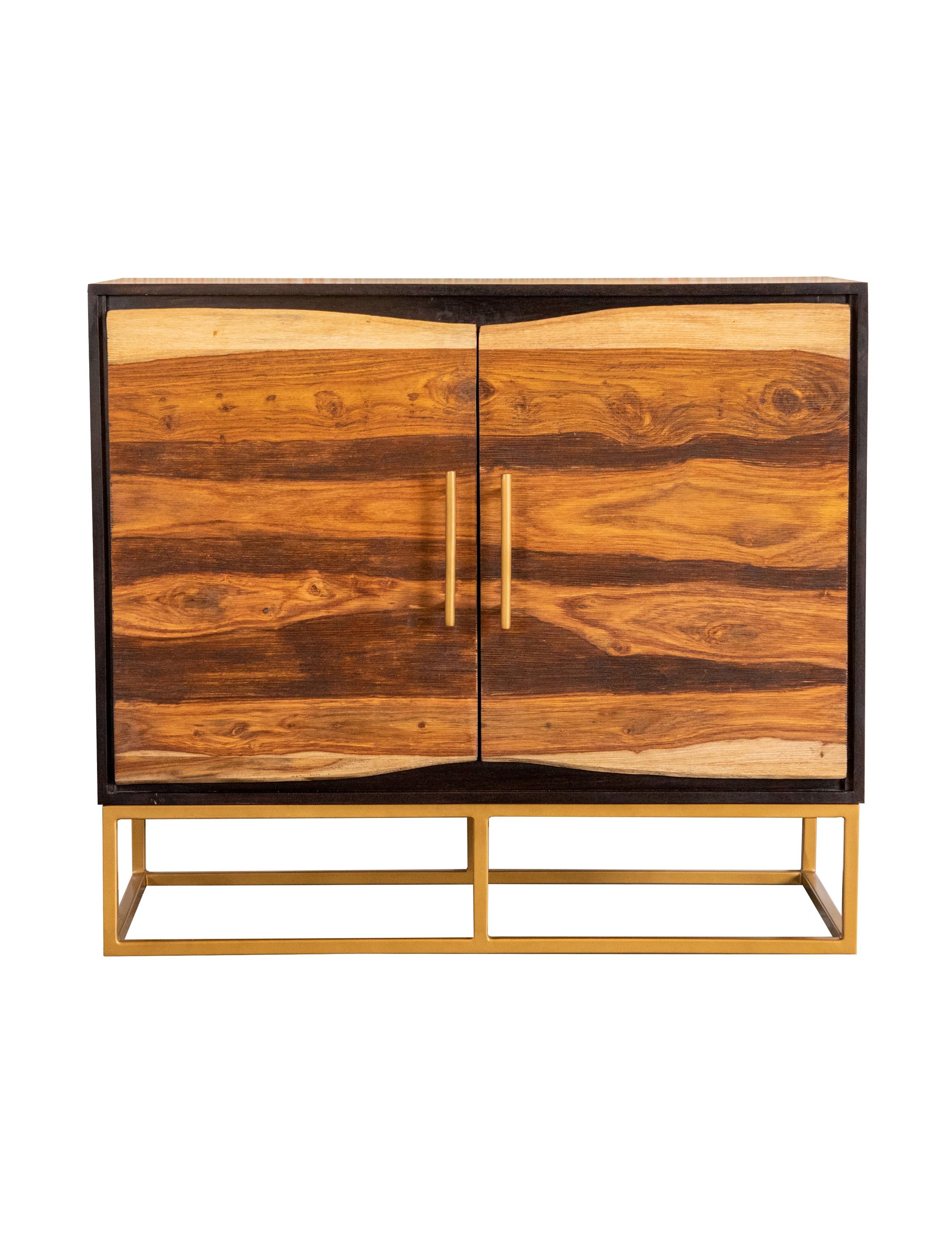 Black Walnut and Gold 2-Door Wood Accent Cabinet