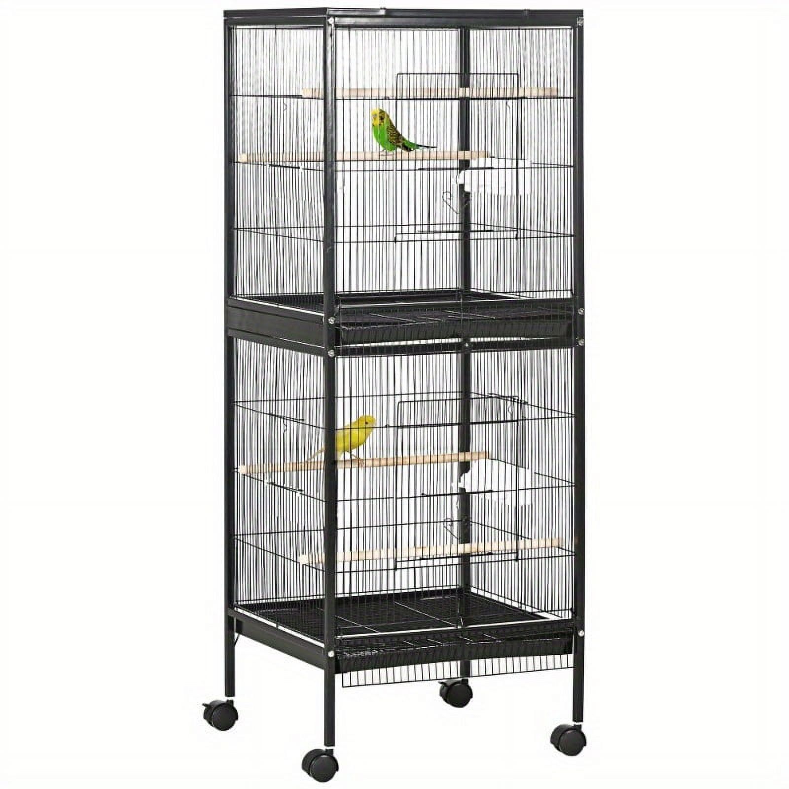 Black Steel Large Bird Cage with Four Doors and Wheels