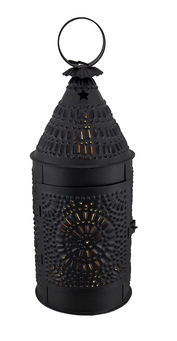 Antique Blackened Tin Punched Design Baker's Candle Lantern