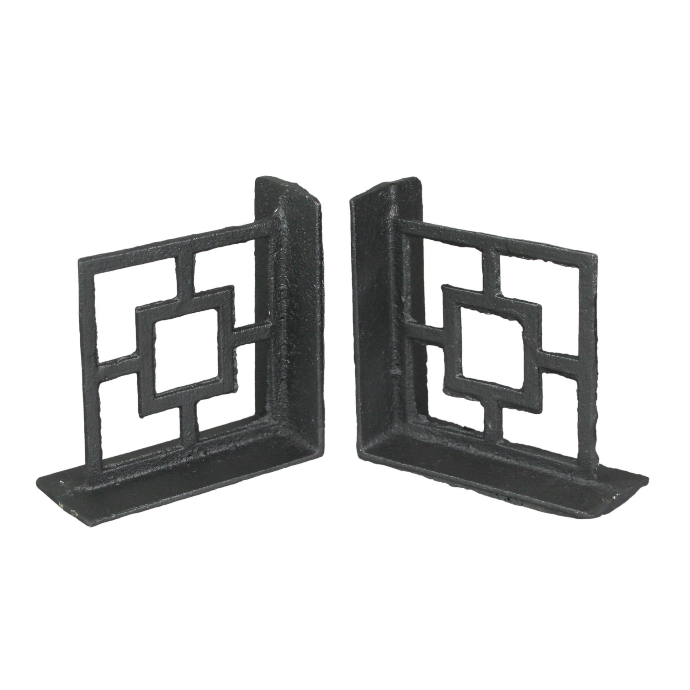 Black Cast Iron Geometric Breeze Block Bookends Set