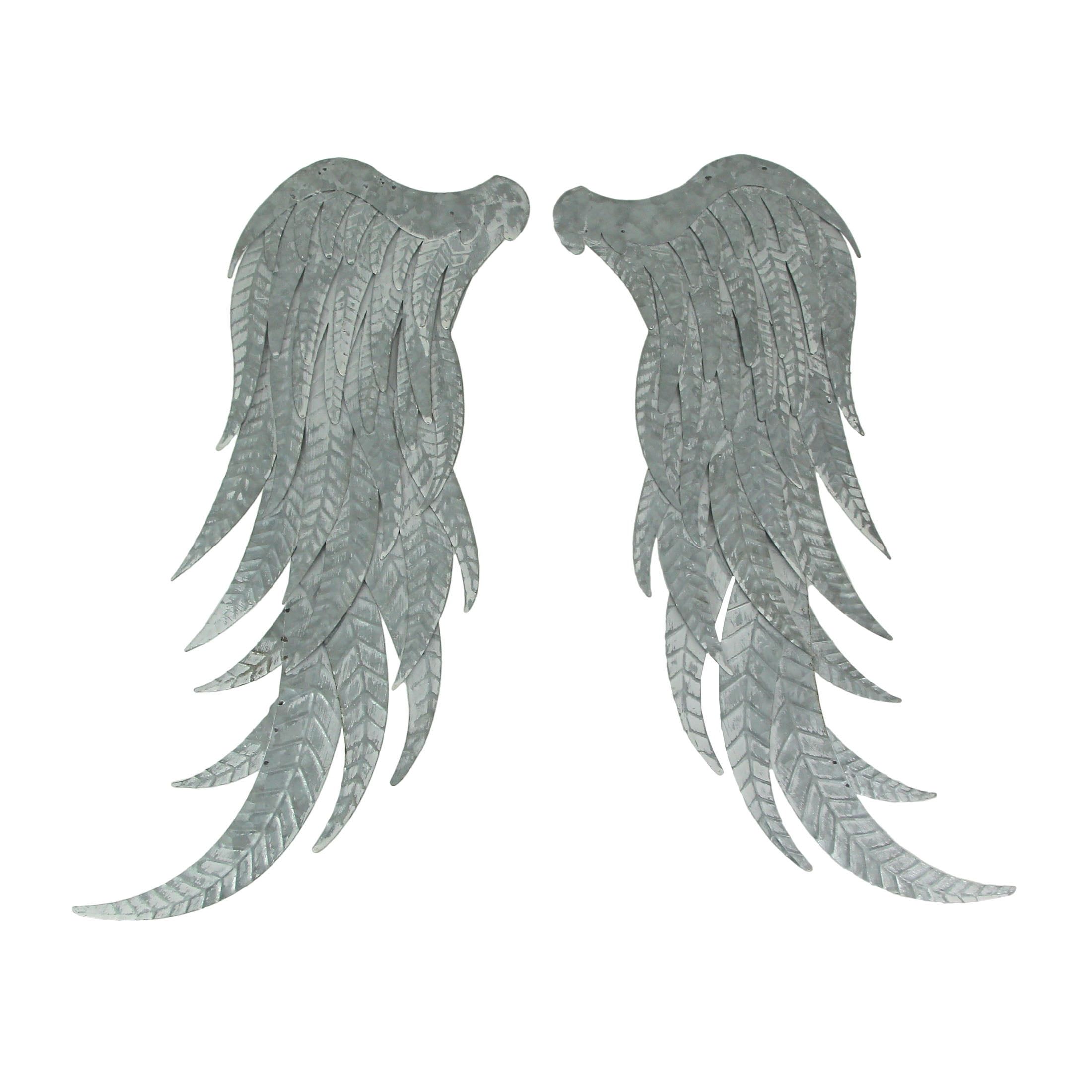 Galvanized Metal Angel Wings Wall Art Set, 23 Inches