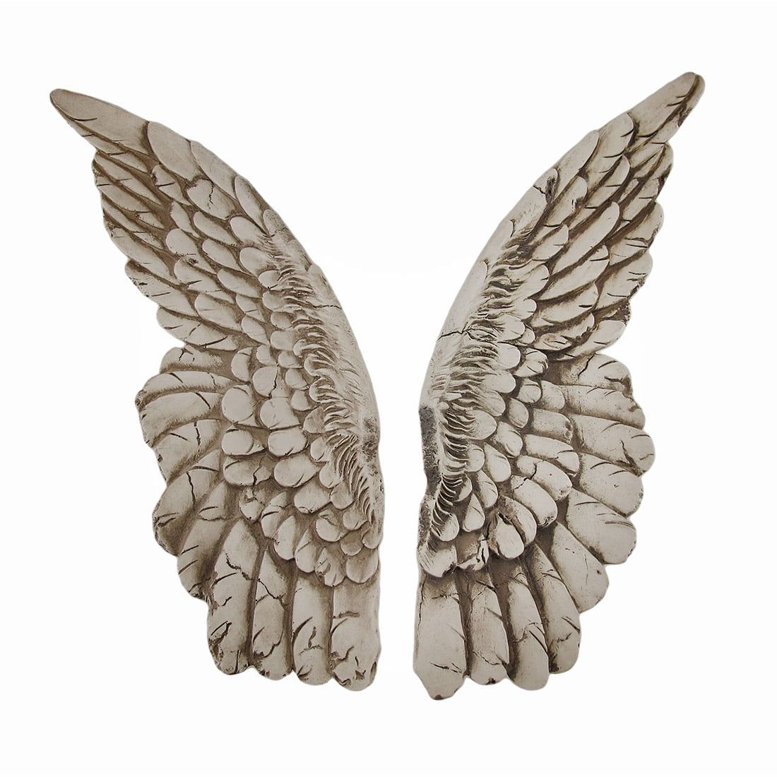 Distressed Antique White Resin Angel Wing Wall Sculptures, 11 Inches