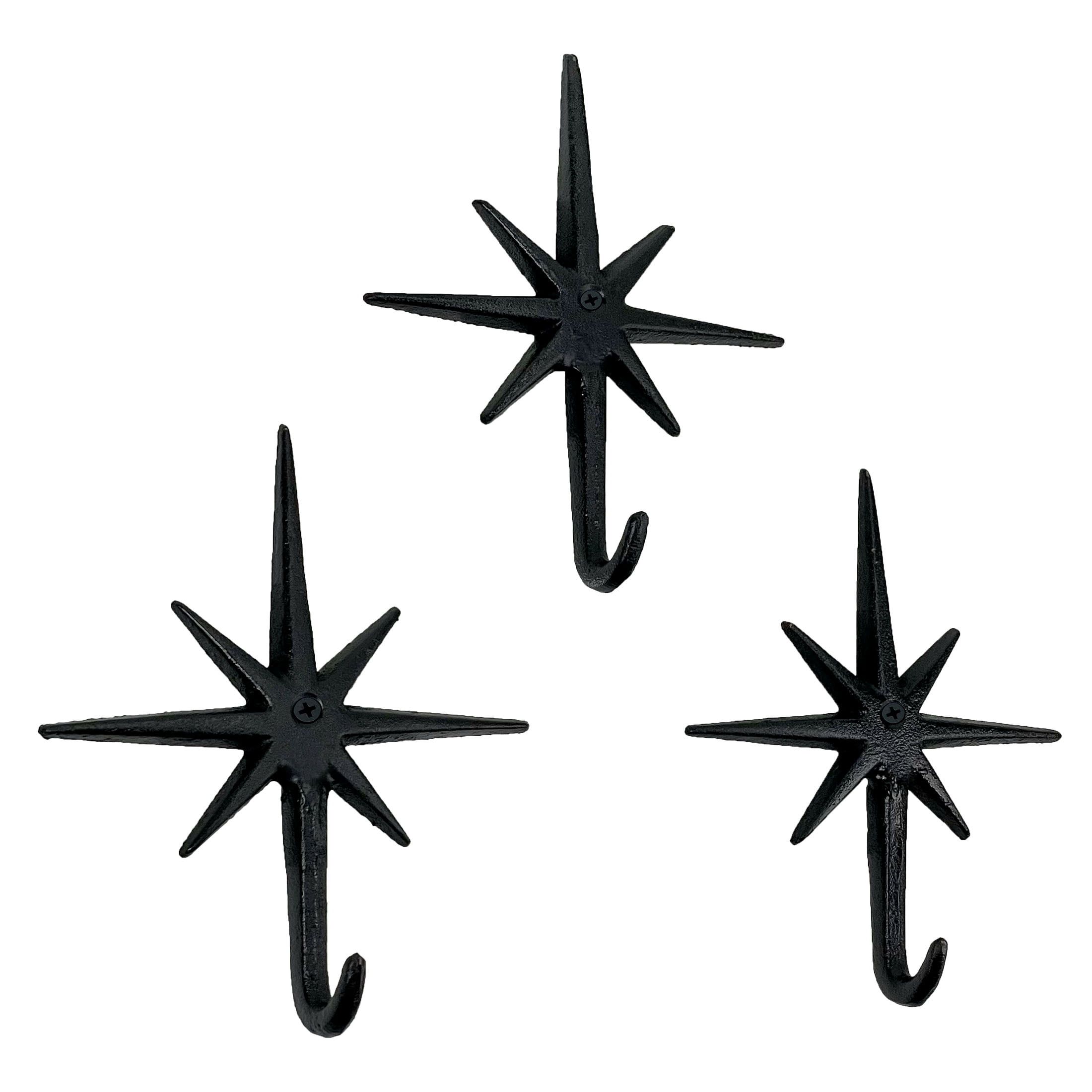 Black Cast Iron Atomic Starburst Wall Hooks Set of 3