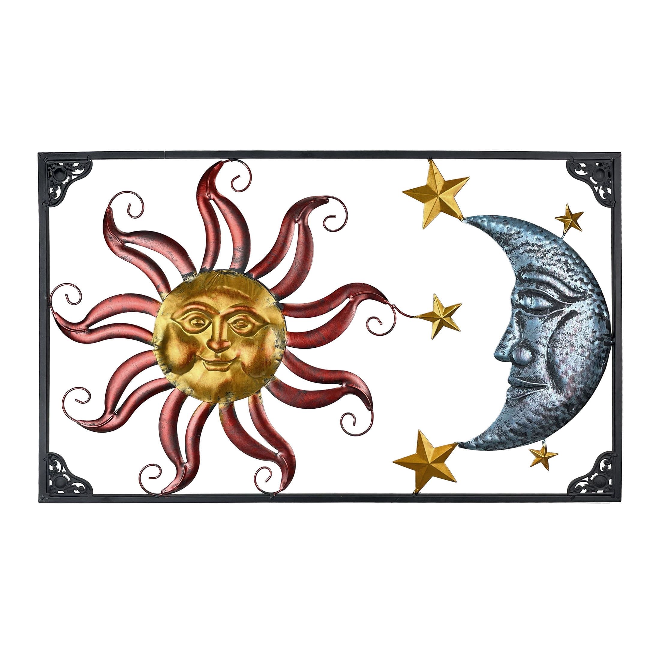 Tri-Tone Celestial Sun Moon and Stars Metal Wall Sculpture