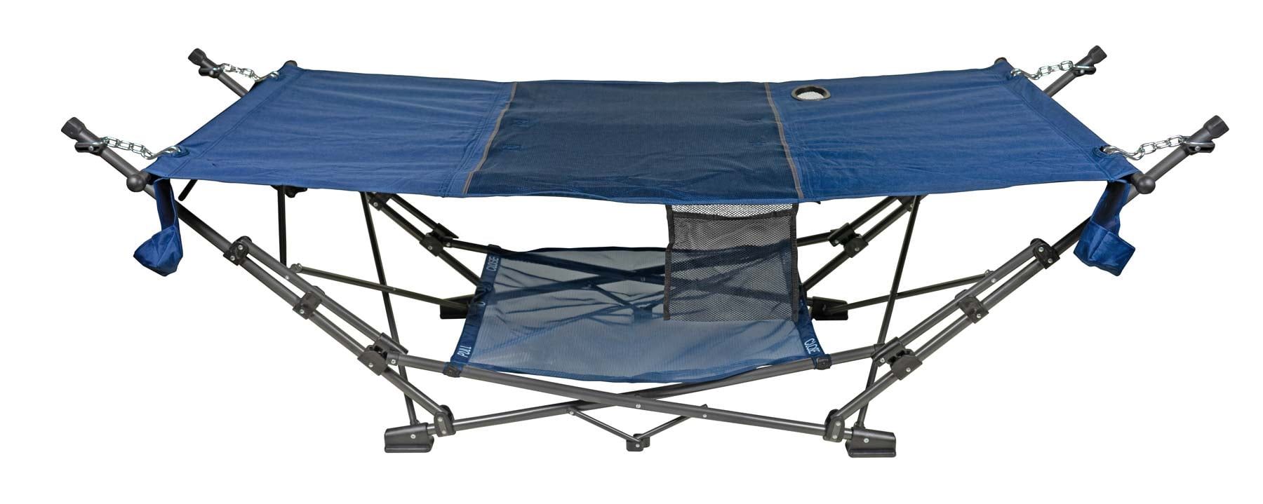 Full-Sized Blue Polyester Portable Folding Hammock with Steel Frame