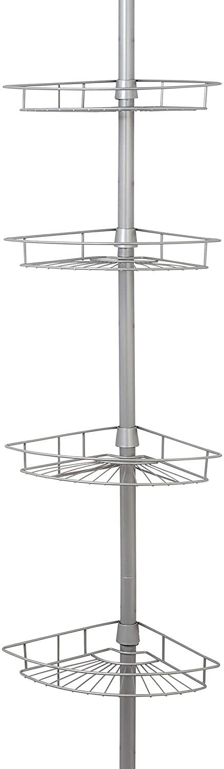 Adjustable Nickel Tension Pole Shower Caddy with Four Shelves