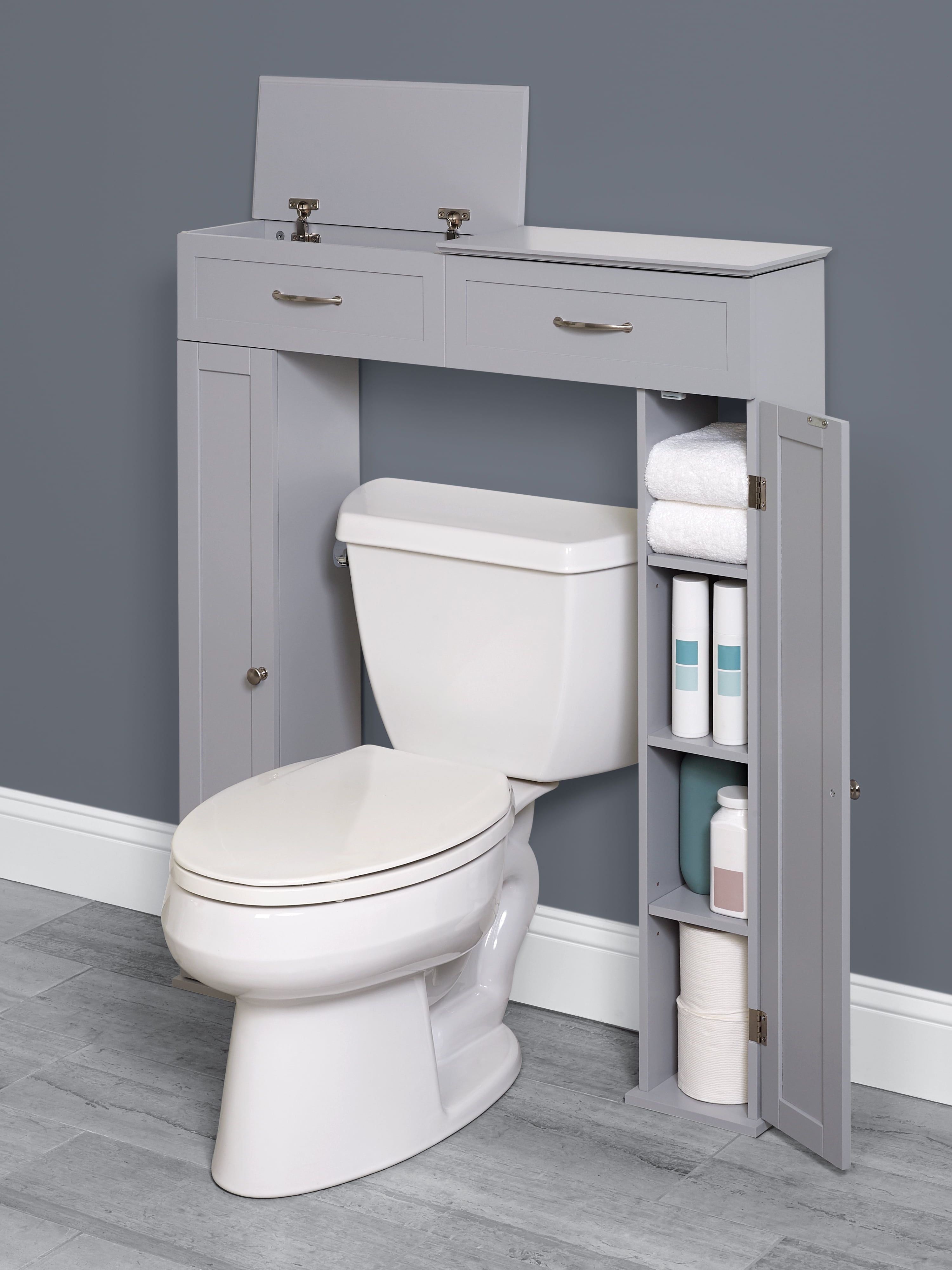 Gray Adjustable Over-the-Toilet Storage Cabinet with Doors